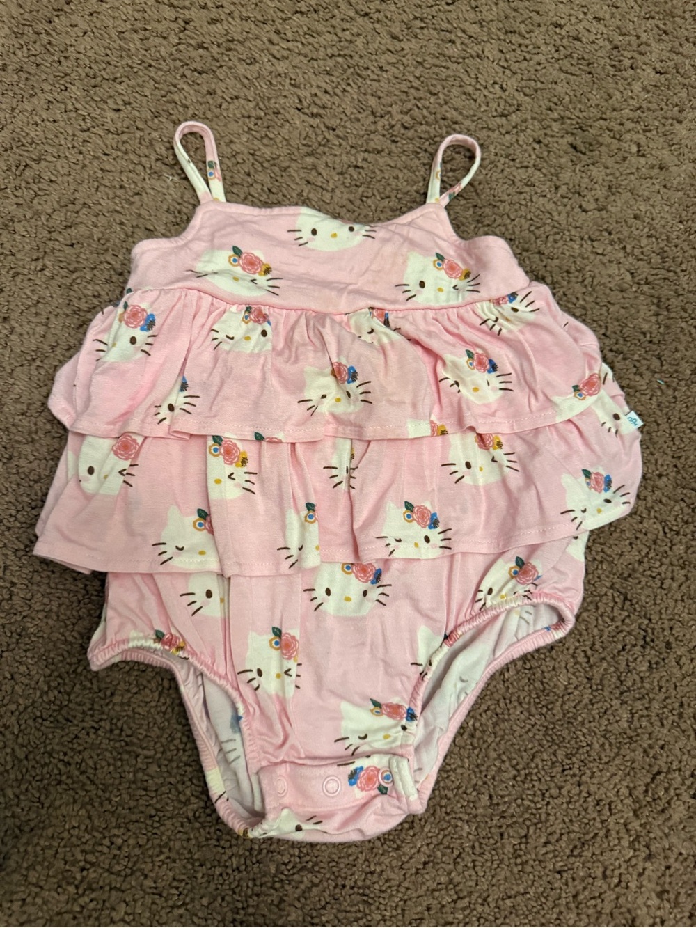 Posh Peanut Pink Ruffle Kitty Print One-Piece Bodysuit